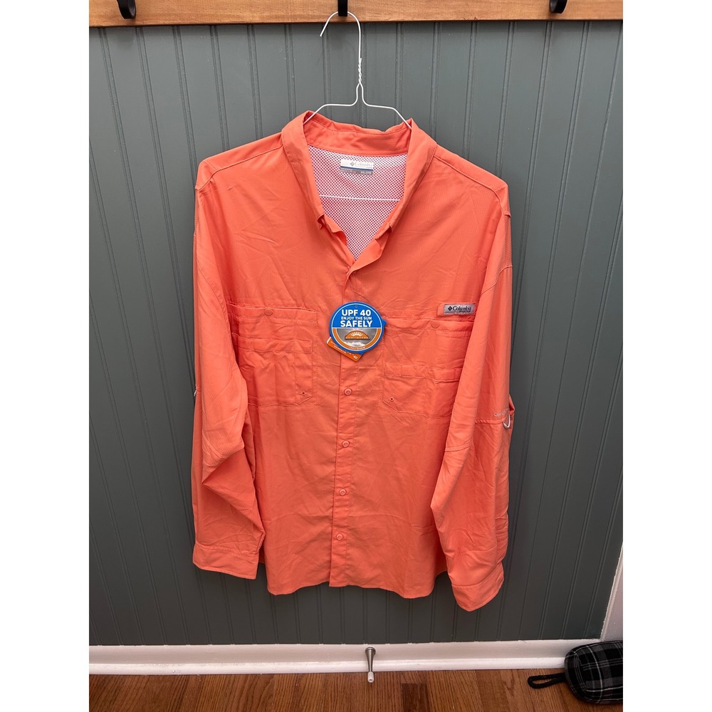 Columbia PFG Tamiami II Fishing Shirt Mens XXL Orange UPF 40 Vented FM7253-801